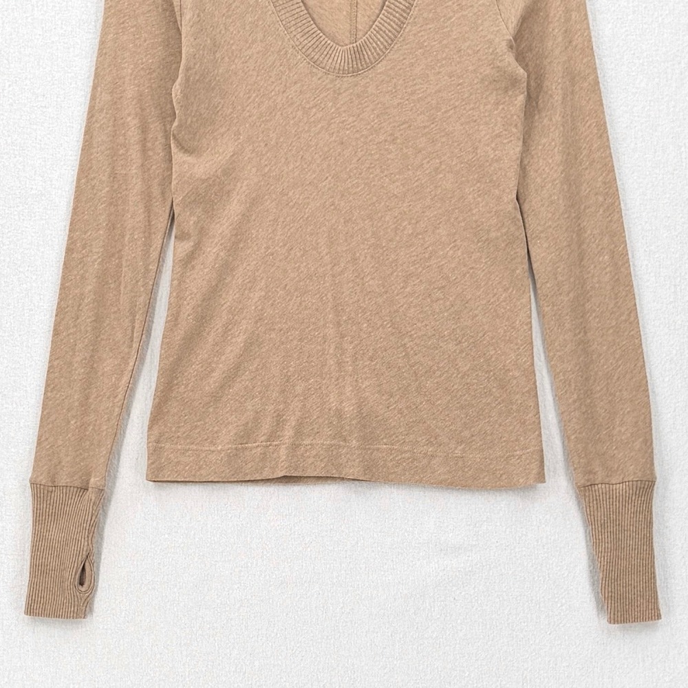 ENZA COSTA Cashmere Easy Cuffed U Top Womens Small Khaki Long Sleeve Tee Shirt - Picture 8 of 13